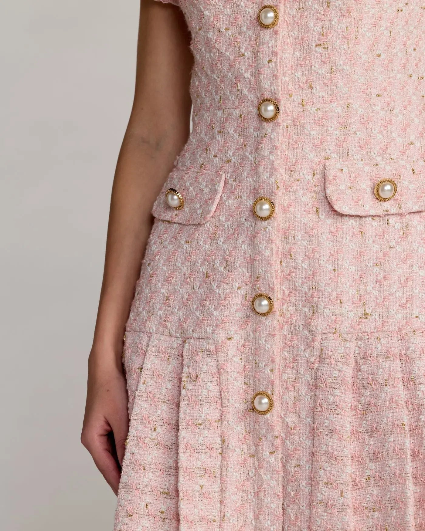 Pink Boucle Button Front Mini Dress