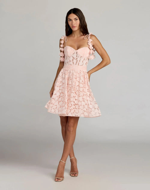 Pink Sleeveless Sweetheart Neck Floral Mini Dress