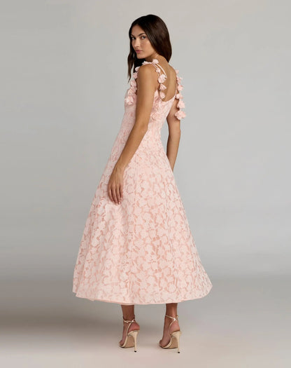 Pink Scoop Neck Floral A-Line Midi Dress