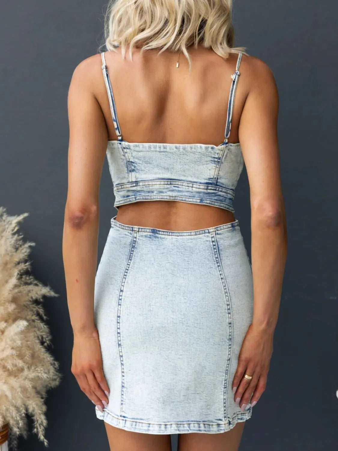 Hazel Blues® |  Cutout Back Sweetheart Neck Denim Cami Dress