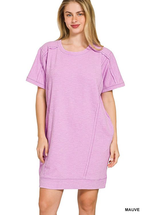 Hazel Blues® |  Zenana Washed Slub Short Sleeve Dress With Pockets