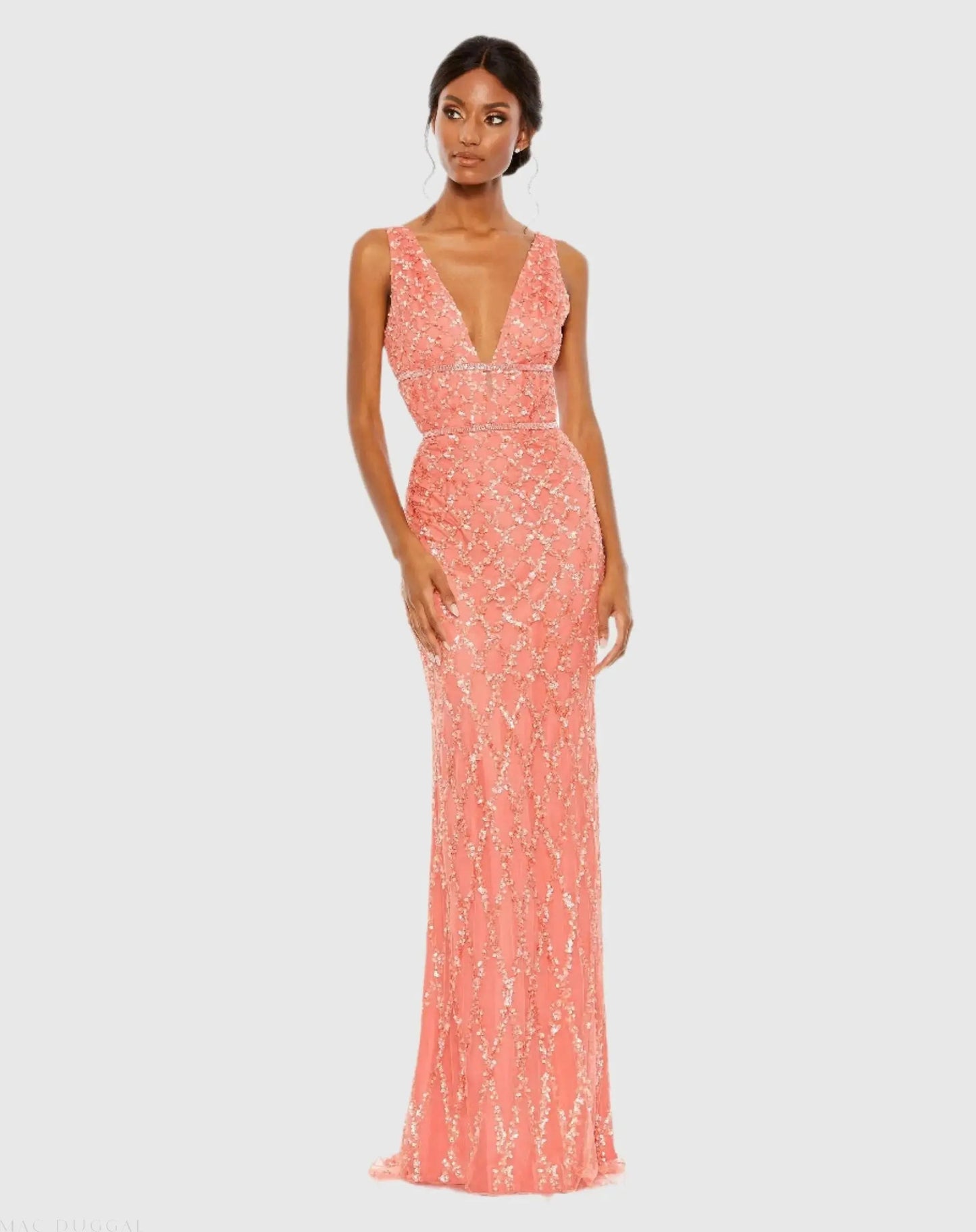 Pink Sequin Embellished Sleeveless Column Gown
