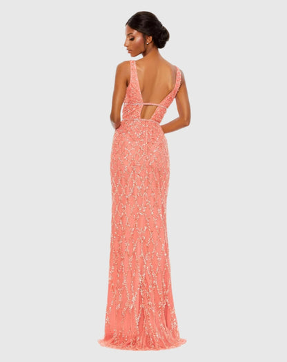Pink Sequin Embellished Sleeveless Column Gown