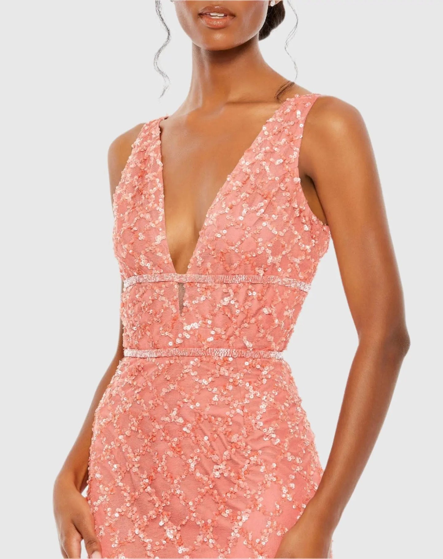 Pink Sequin Embellished Sleeveless Column Gown