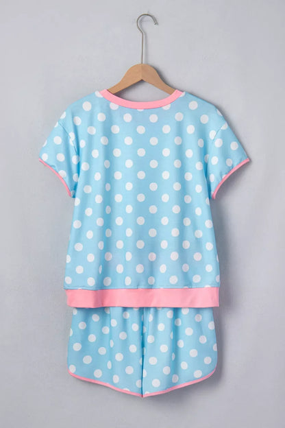 Hazel Blues® |  Polka Dot Contrast Trim Top and Drawstring Shorts Set