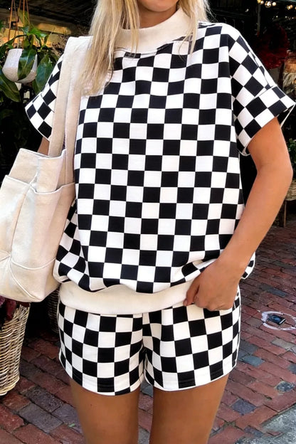 Hazel Blues® |  Checkerboard Short Sleeve Tee and Shorts Set
