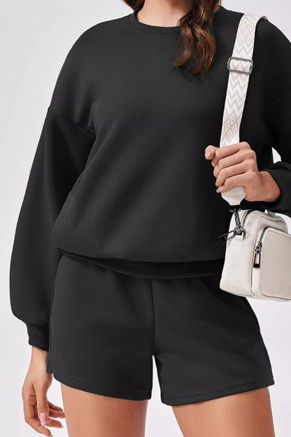 Hazel Blues® |  Round Neck Sweatshirt and Shorts Set