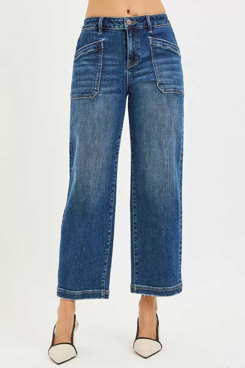 Hazel Blues® |  RISEN Slouchy Cropped Baggy Jeans with Front Patch Pocket