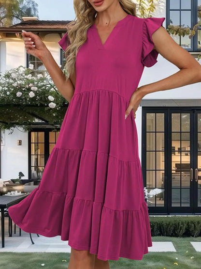 Hazel Blues® |  Ruffle Sleeve Tiered Midi Dress