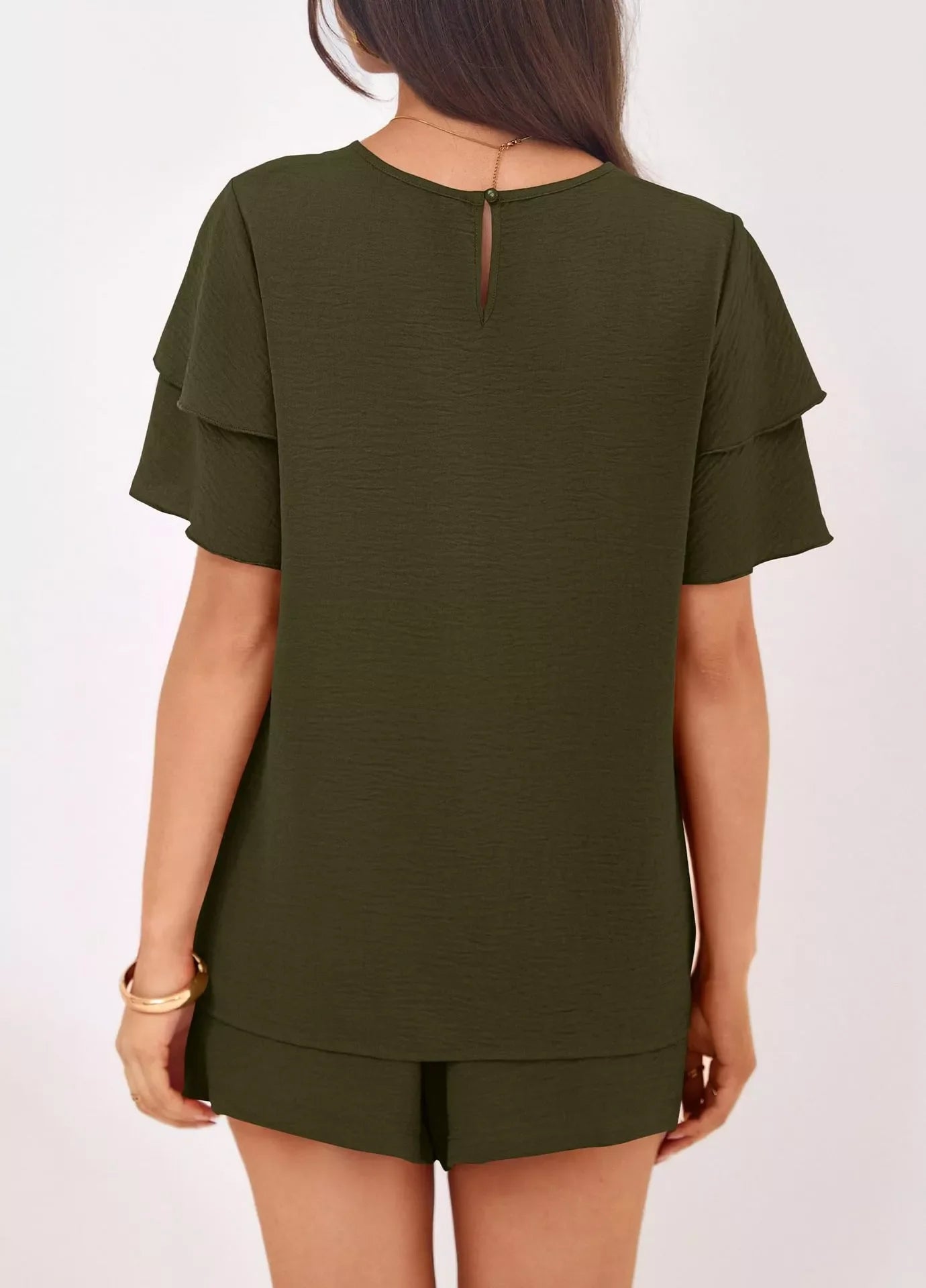 Hazel Blues® |  Ruffle Sleeve Top and Shorts Two-Piece Set
