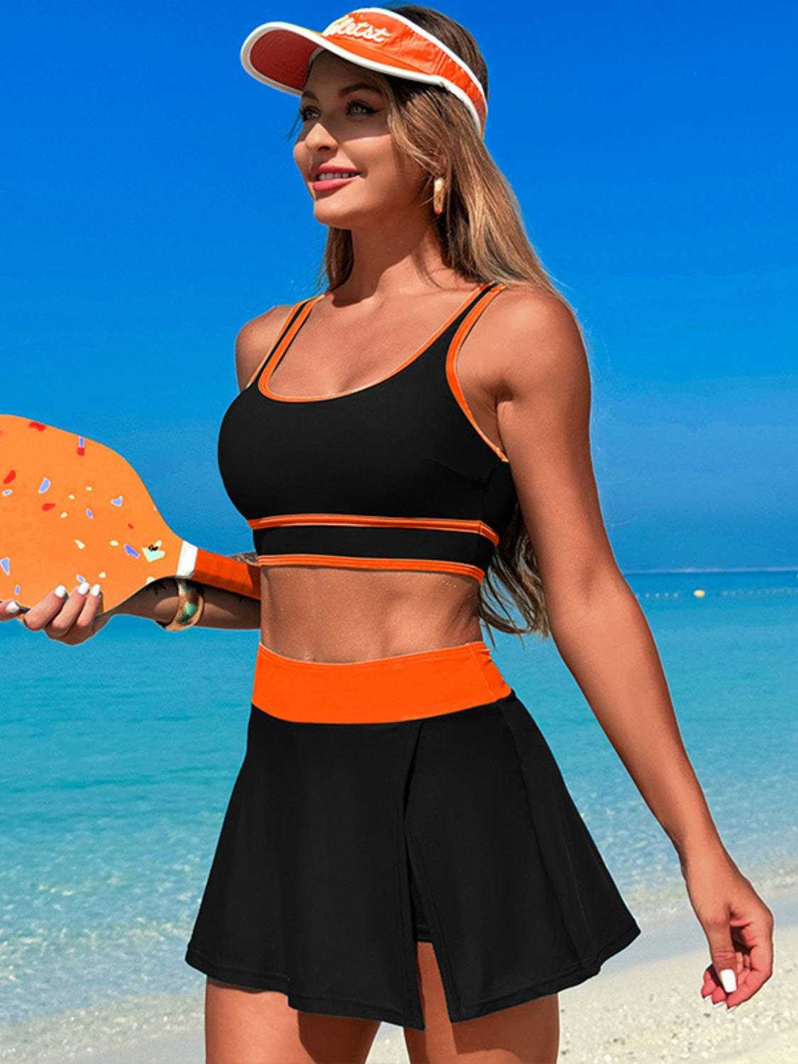 Hazel Blues® | Scoop Neck Top and Skort Swim Set