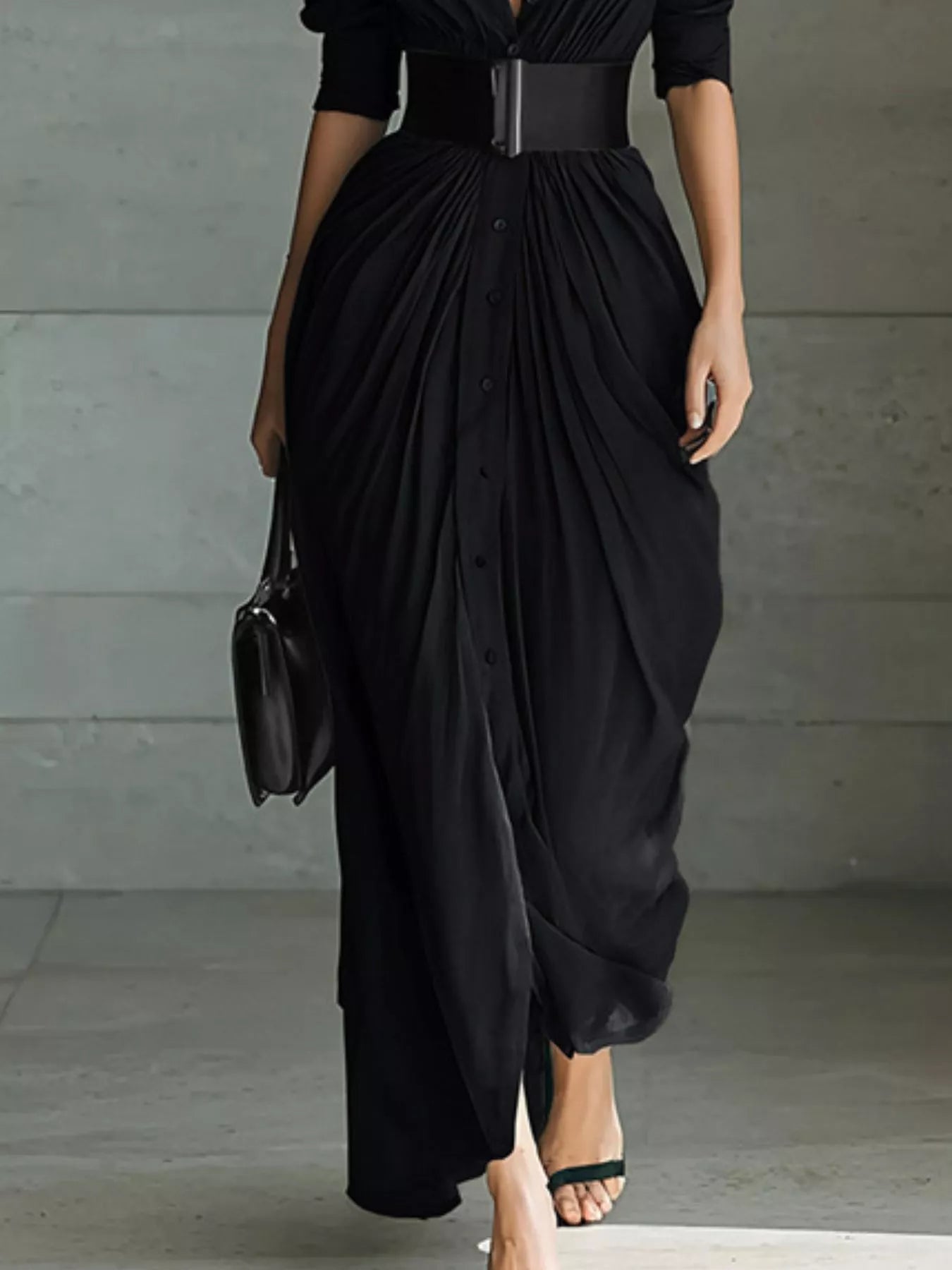 Hazel Blues® | Button Front Ruched Shirt Maxi Dress