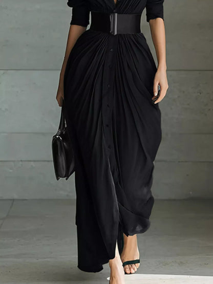 Hazel Blues® | Button Front Ruched Shirt Maxi Dress