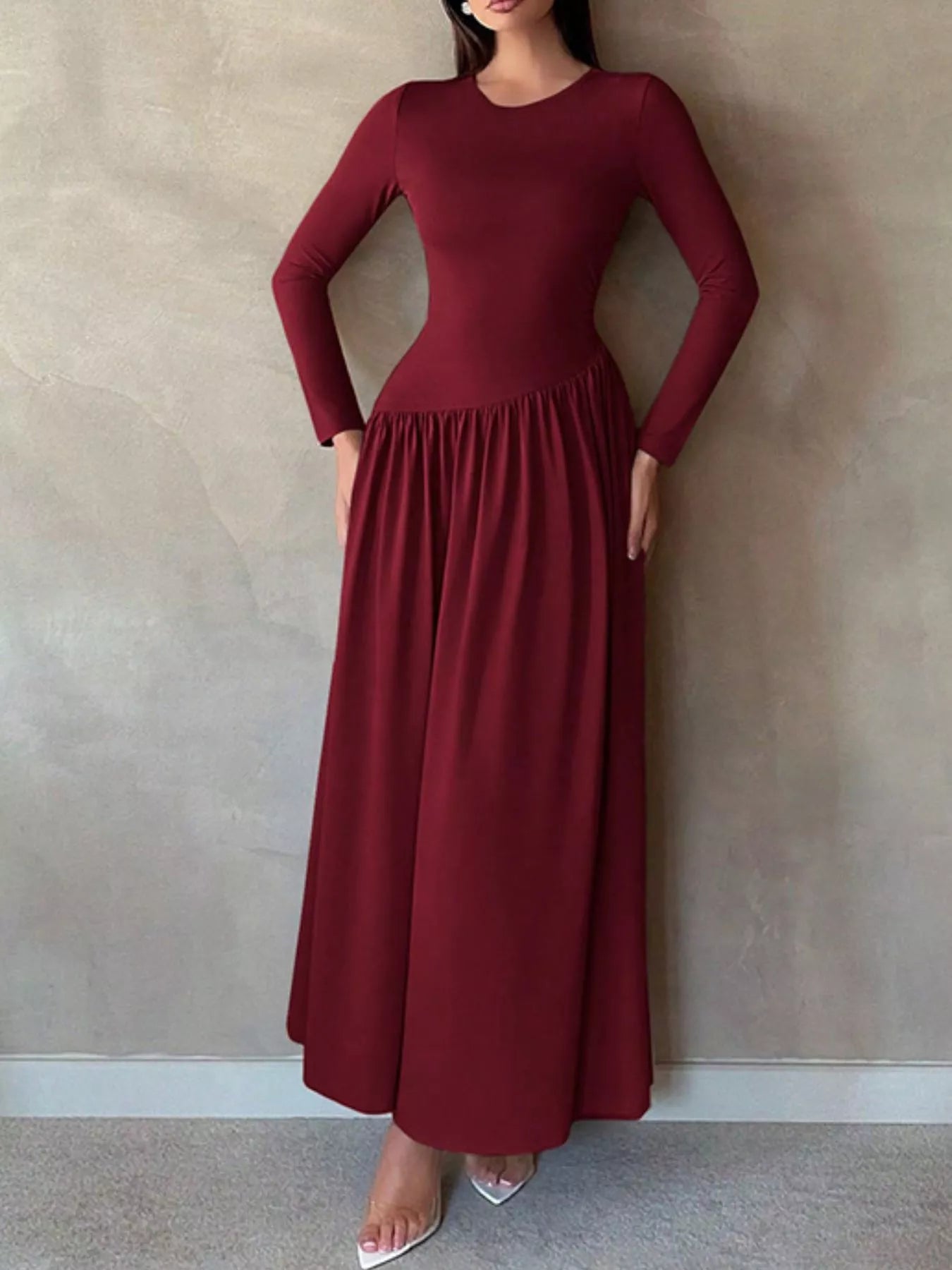 Hazel Blues® |  Long Sleeve Ruched A-Line Maxi Dress