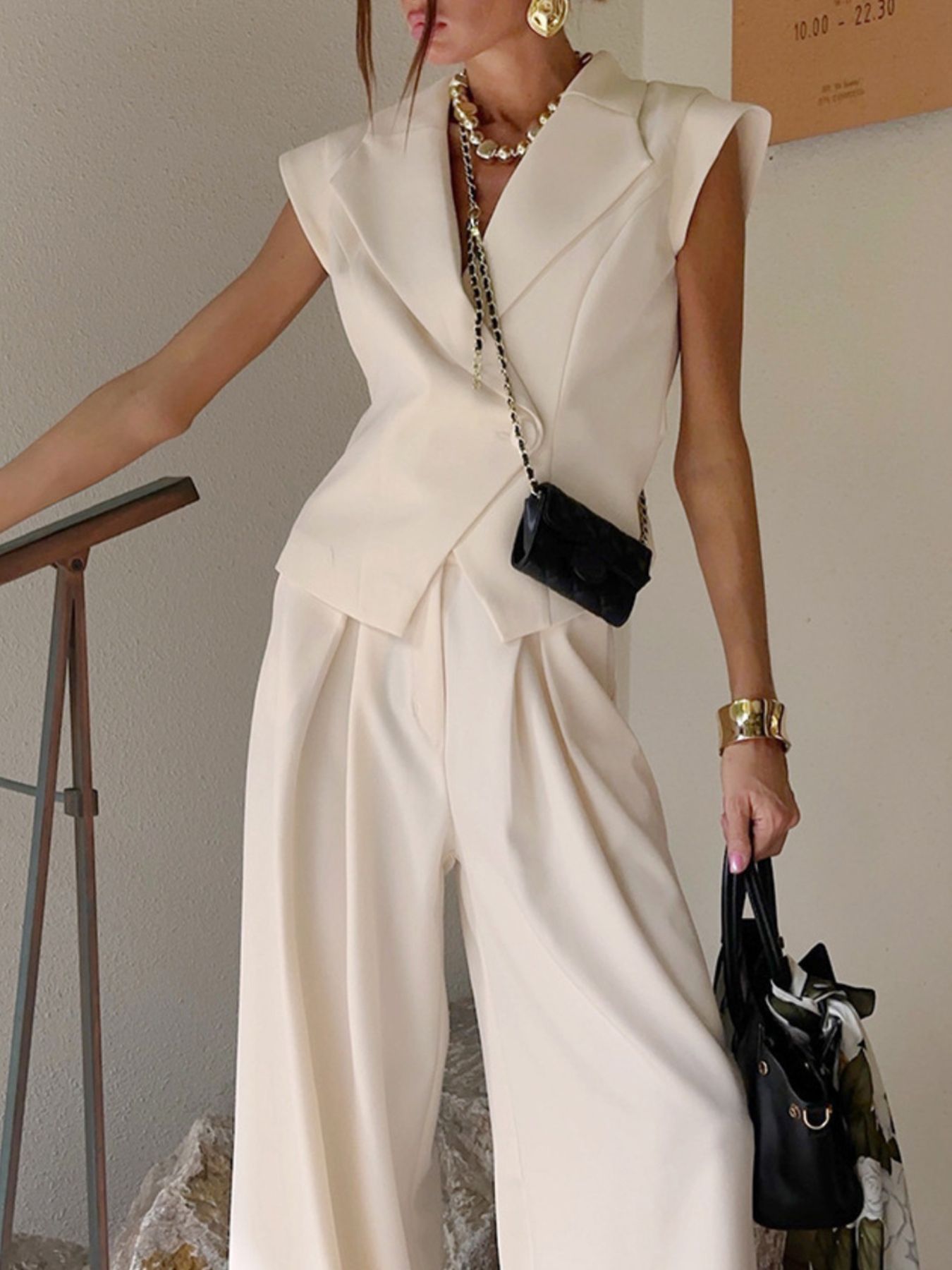 Hazel Blues® |  One Button Blazer & Wide Leg Pants Set