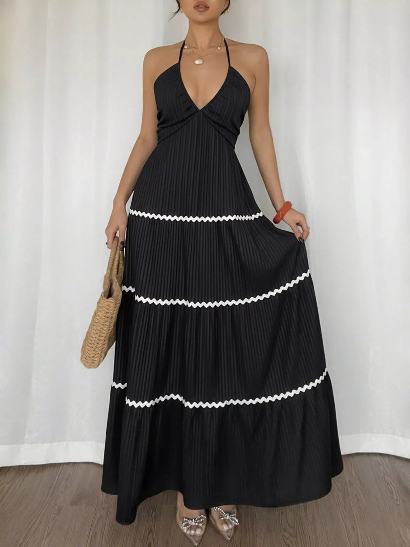 Hazel Blues® |  Halter Neck Pleated Maxi Dress