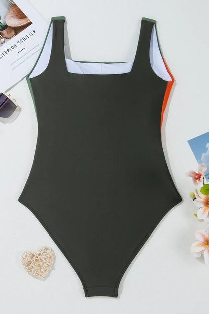 Hazel Blues® | Color Block Padded Square Neck One Piece Swimsuit