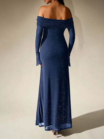 Hazel Blues® |  Glitter Off-Shoulder Maxi Dress