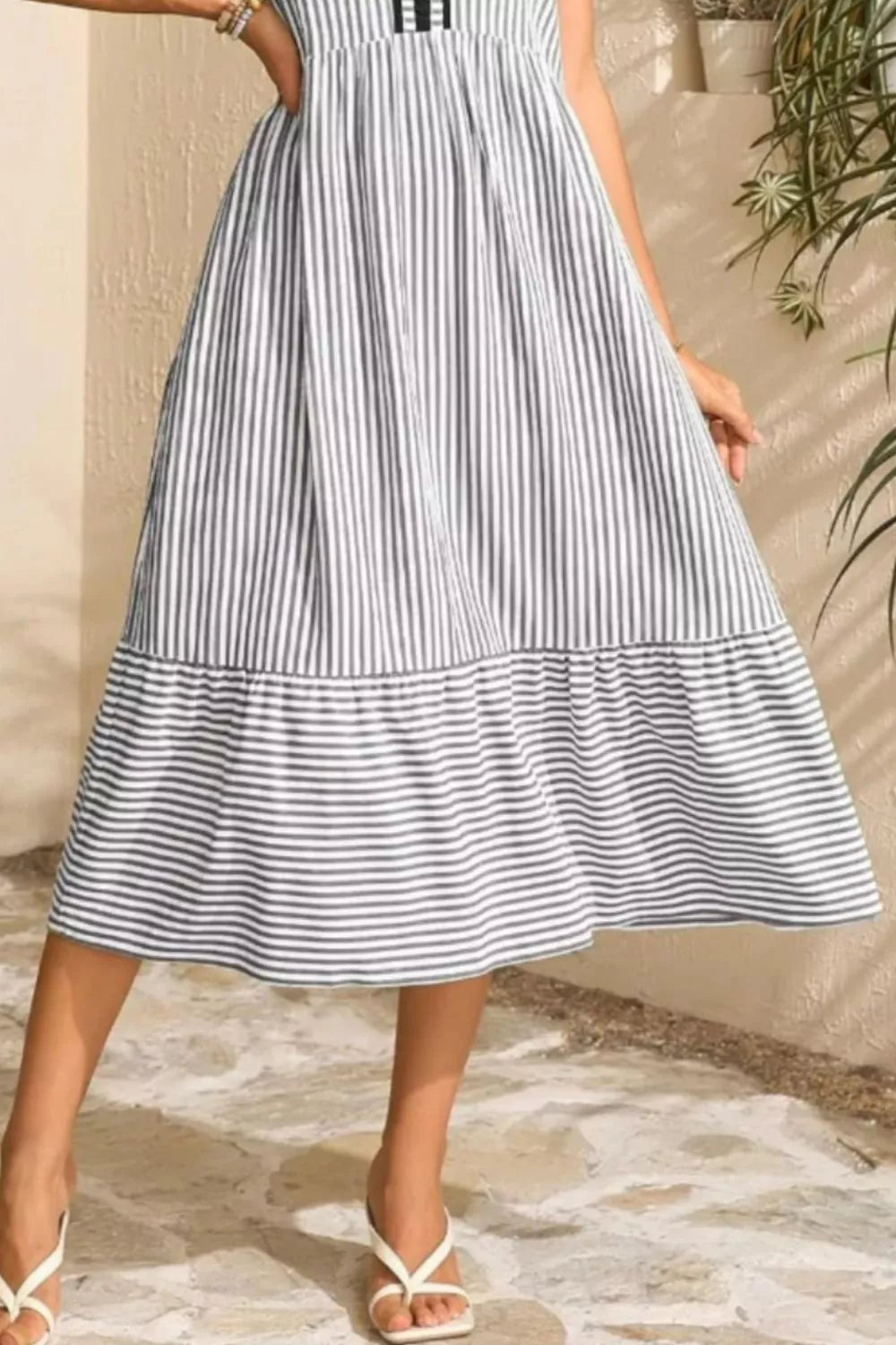 Hazel Blues® |  Striped Ruffle Sleeve Midi Dress