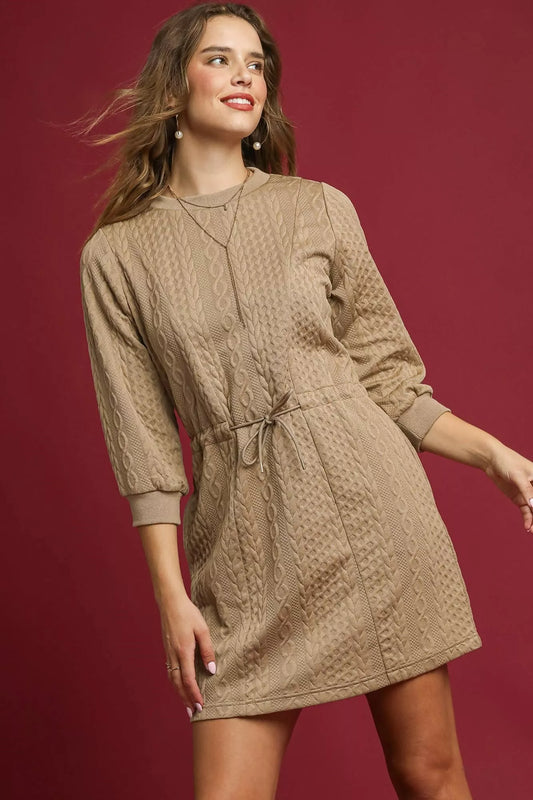 Hazel Blues® |  Umgee Drawstring Cable Knit Mini Dress with Pockets