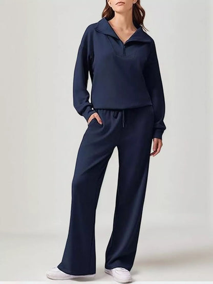 Hazel Blues® |  Relaxed Fit Quarter-Zip Top and Pants Set