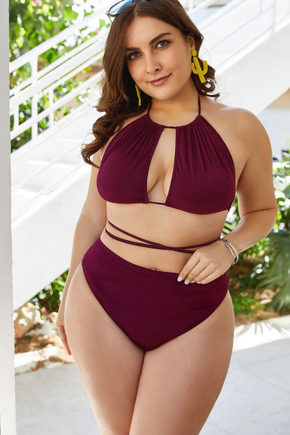 Hazel Blues® | Cutout Tied Backless Bikini Set