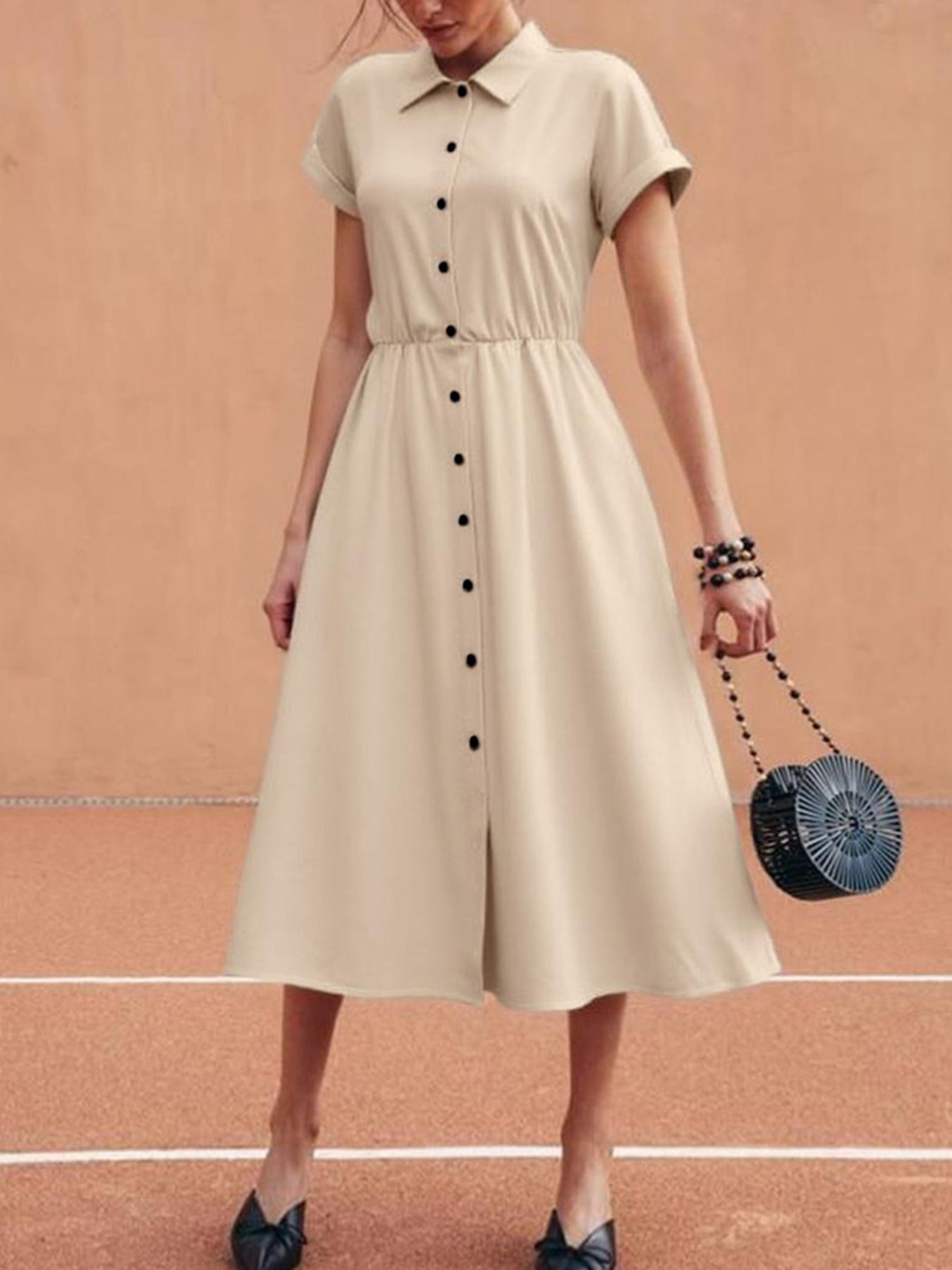 Hazel Blues® |  Button-Down Short Sleeve Midi Shirt Dress