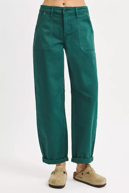 Hazel Blues® |  RISEN High Rise Ankle Cuffed Barrel Pants