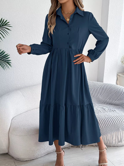 Hazel Blues® |  Long Sleeve Tiered Button Front Midi Dress