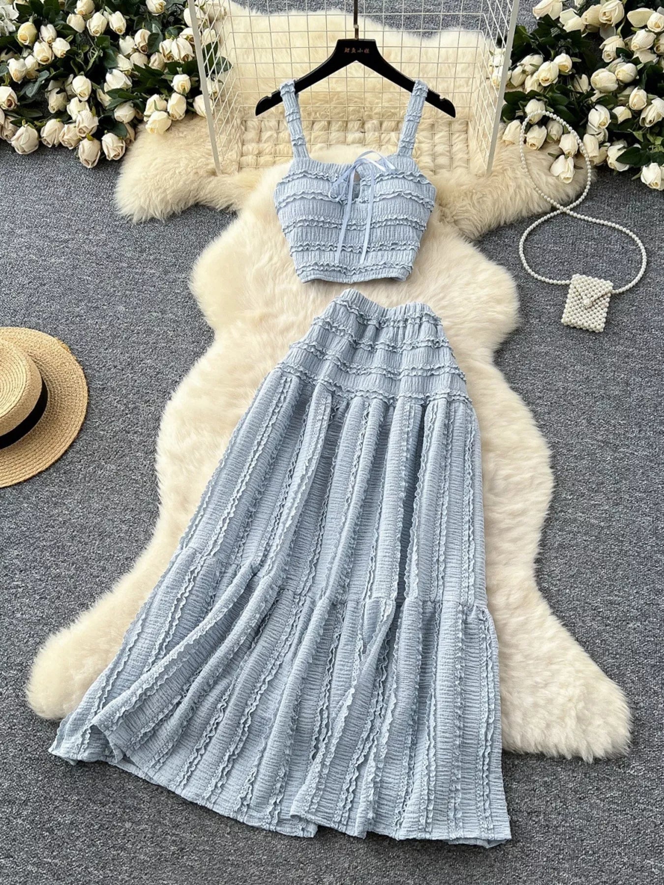 Hazel Blues® |  Ruched Crop Top and Maxi Skirt Set