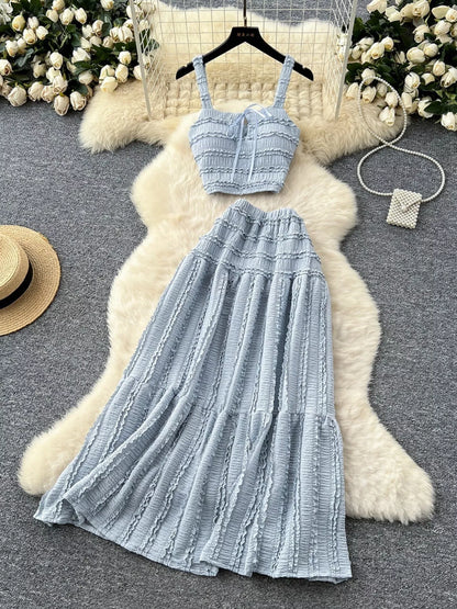 Hazel Blues® |  Ruched Crop Top and Maxi Skirt Set