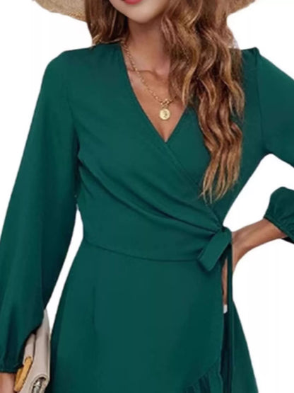 Hazel Blues® |  Ruffle Hem Long Sleeve Wrap Dress