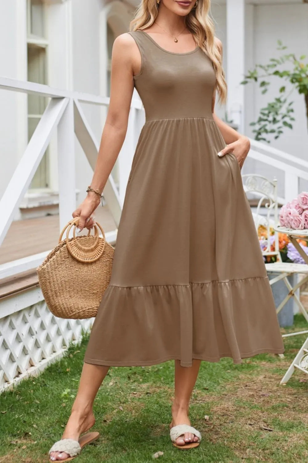 Hazel Blues® |  Round Neck Wide Strap Tank Dress