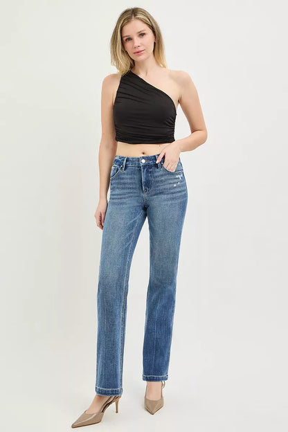 Hazel Blues® |  RISEN Tummy Control 4way Stretch Mid Rise Straight Crease Line