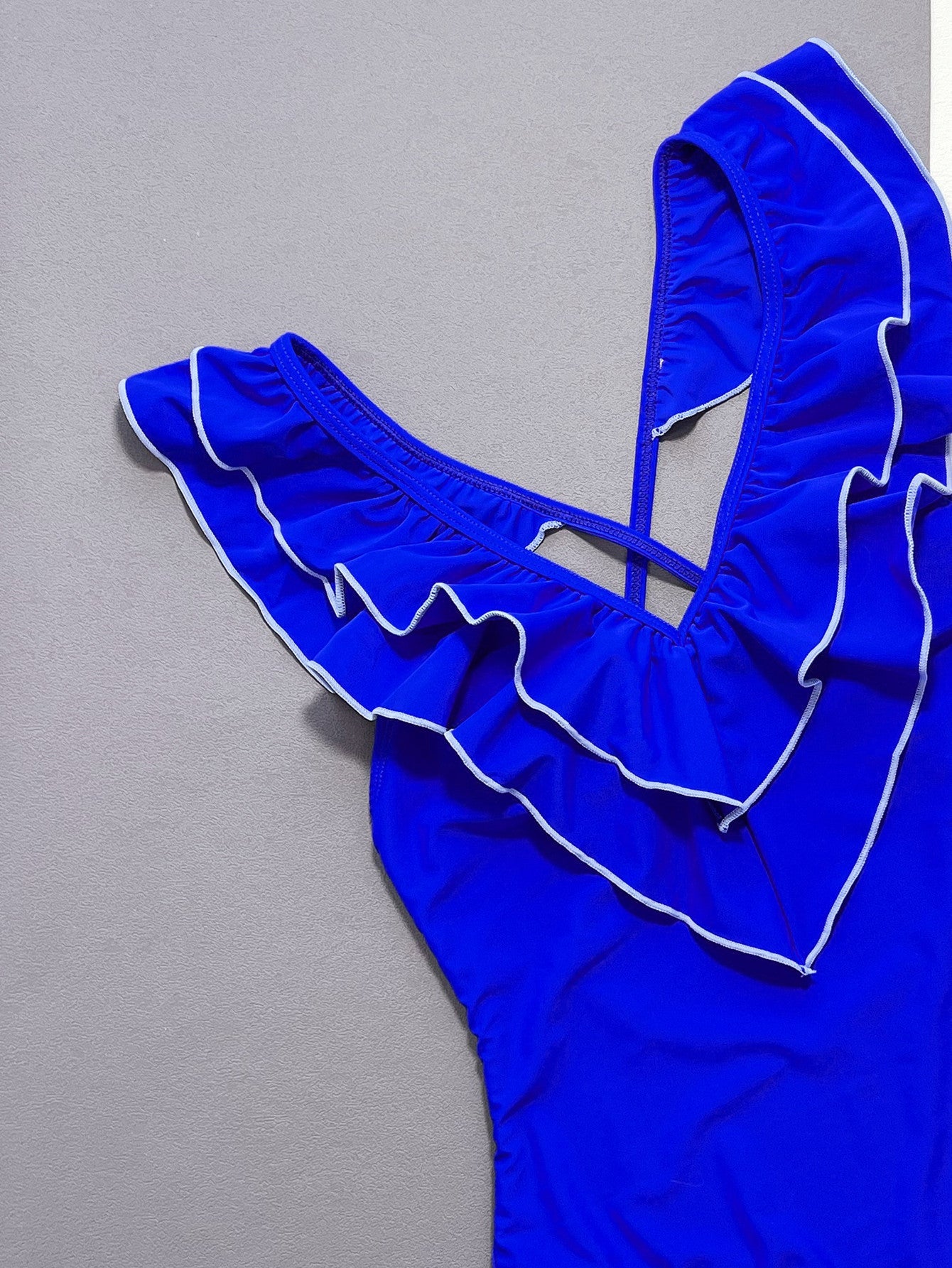 Hazel Blues® | Ruffled Crisscross Backless One-Piece Swimsuit
