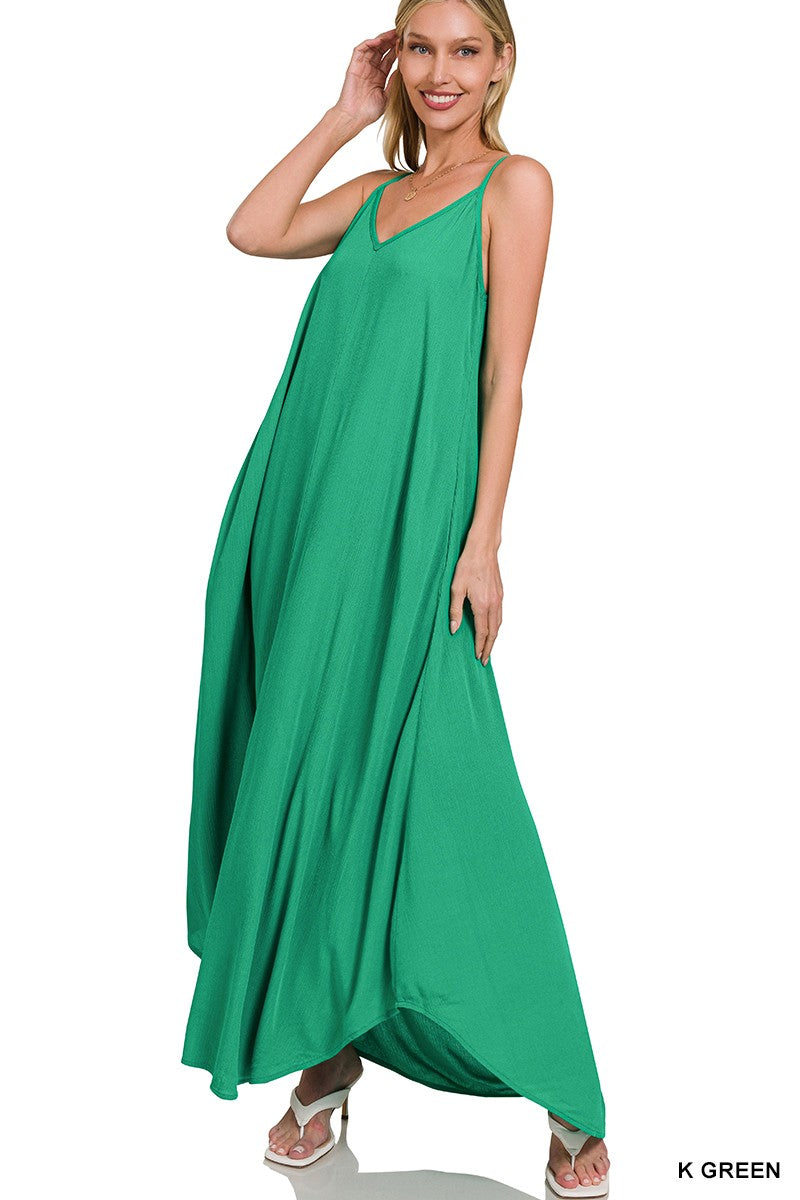 Hazel Blues® |  Zenana Woven Crinkle Cami Maxi Dress with Side Pockets