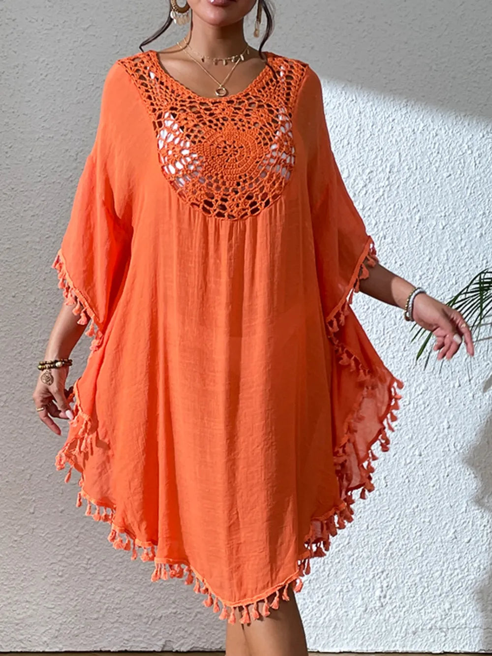 Hazel Blues® | Tassel Cutout Scoop Neck Cover-Up Dress