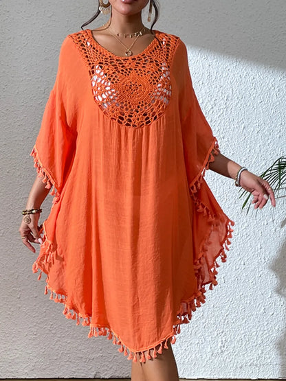 Hazel Blues® | Tassel Cutout Scoop Neck Cover-Up Dress