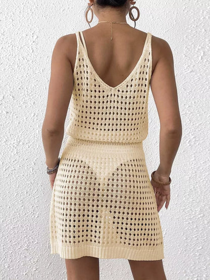 Hazel Blues® | Crochet Knit V-Neck Cover-Up Dress