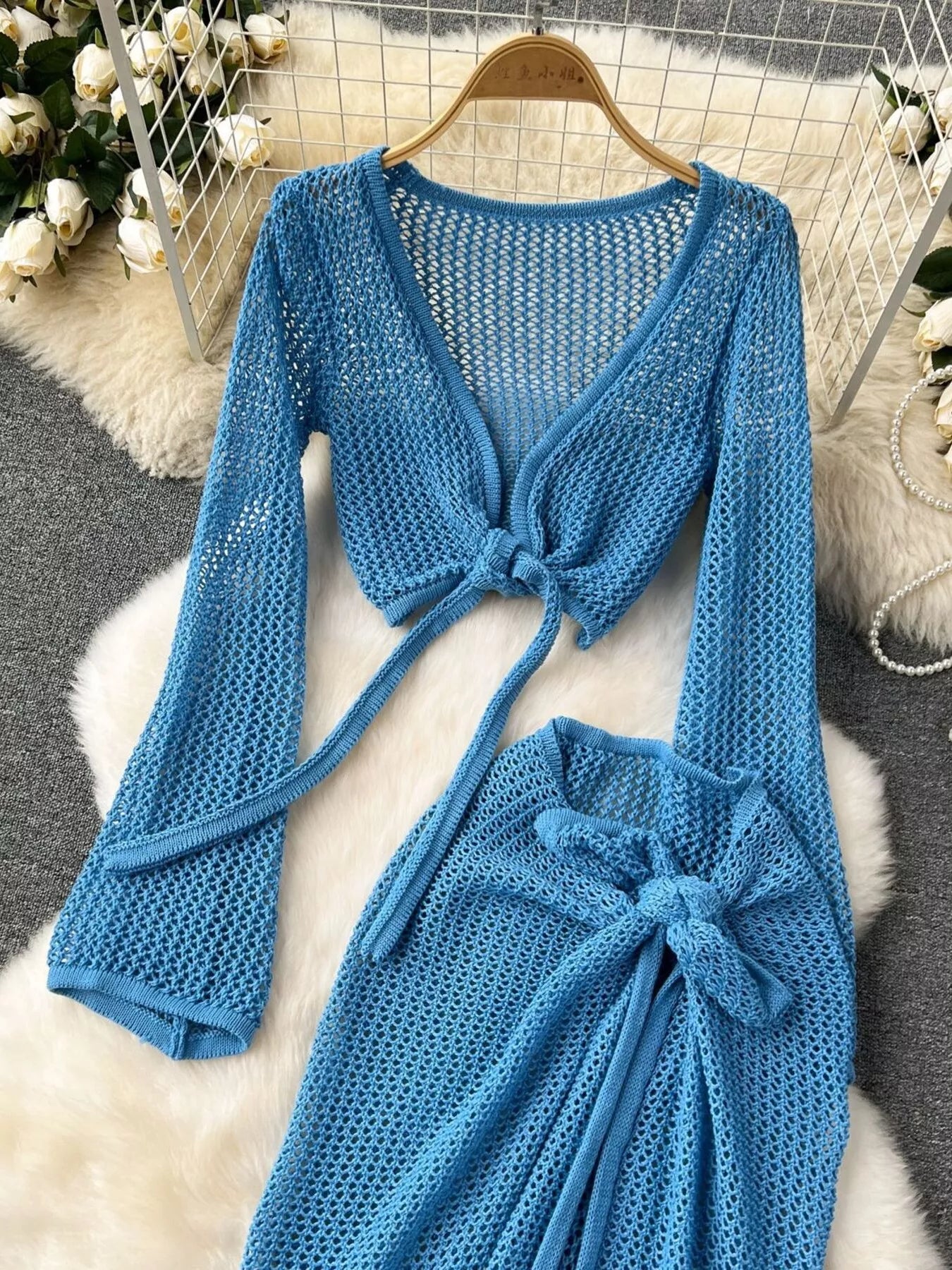 Hazel Blues® |  Knitted Crop Top and Slit Skirt Set