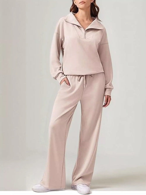 Hazel Blues® |  Relaxed Fit Quarter-Zip Top and Pants Set