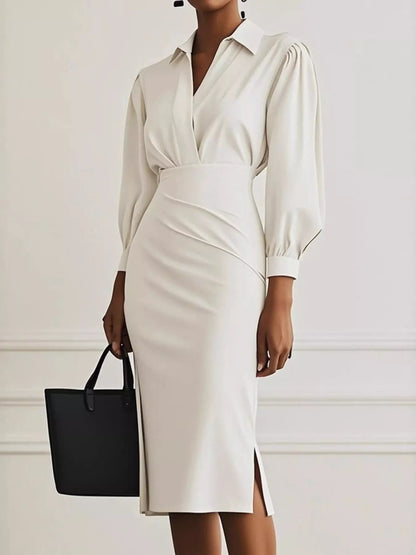 Hazel Blues® |  Ruched Midi Shirt Dress with Side Slit