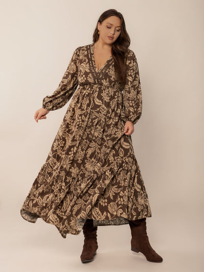 Hazel Blues® | Printed V-Neck Balloon Sleeve Maxi Dress
