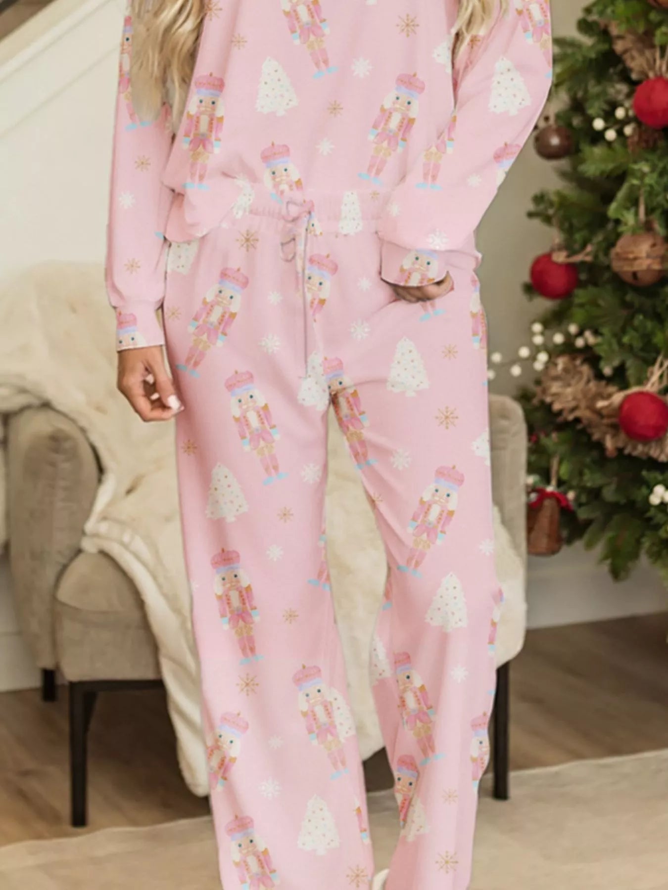 Hazel Blues® |  Christmas Tree Nutcracker Print Top and Pants 2pcs Lounge Set