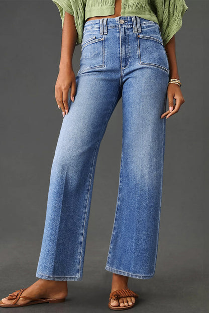 Hazel Blues® |  Dusk Blue Loose Straight Leg Cropped High Waist Jeans