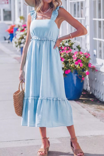 Hazel Blues® |  Solid Color Ruffle Trim High Waist Sleeveless Dress