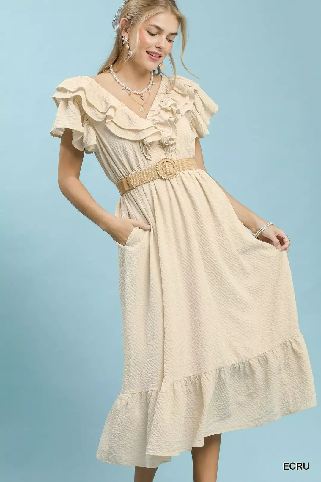 Hazel Blues® |  Umgee Textured Ruffle Midi Dress