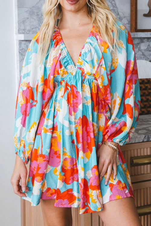 Hazel Blues® |  Floral Bracelet Sleeve Empire Waist Mini Dress
