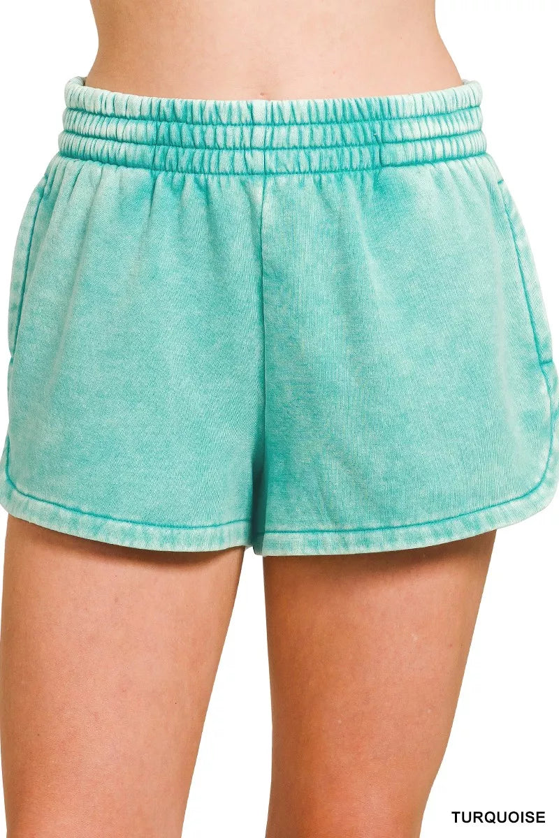 Hazel Blues® |  Zenana Acid Washed Elastic Waistband Dolphin Shorts