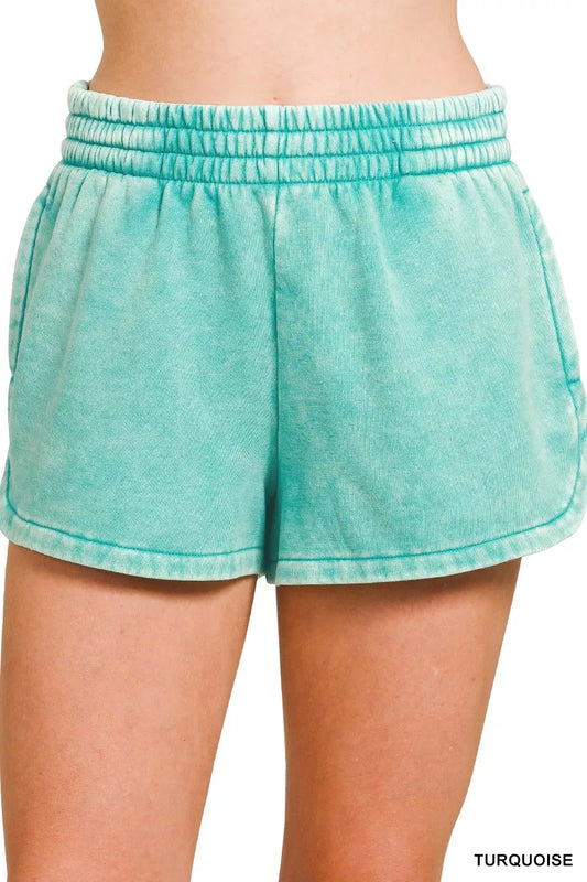 Hazel Blues® |  Zenana Acid Washed Elastic Waistband Dolphin Shorts